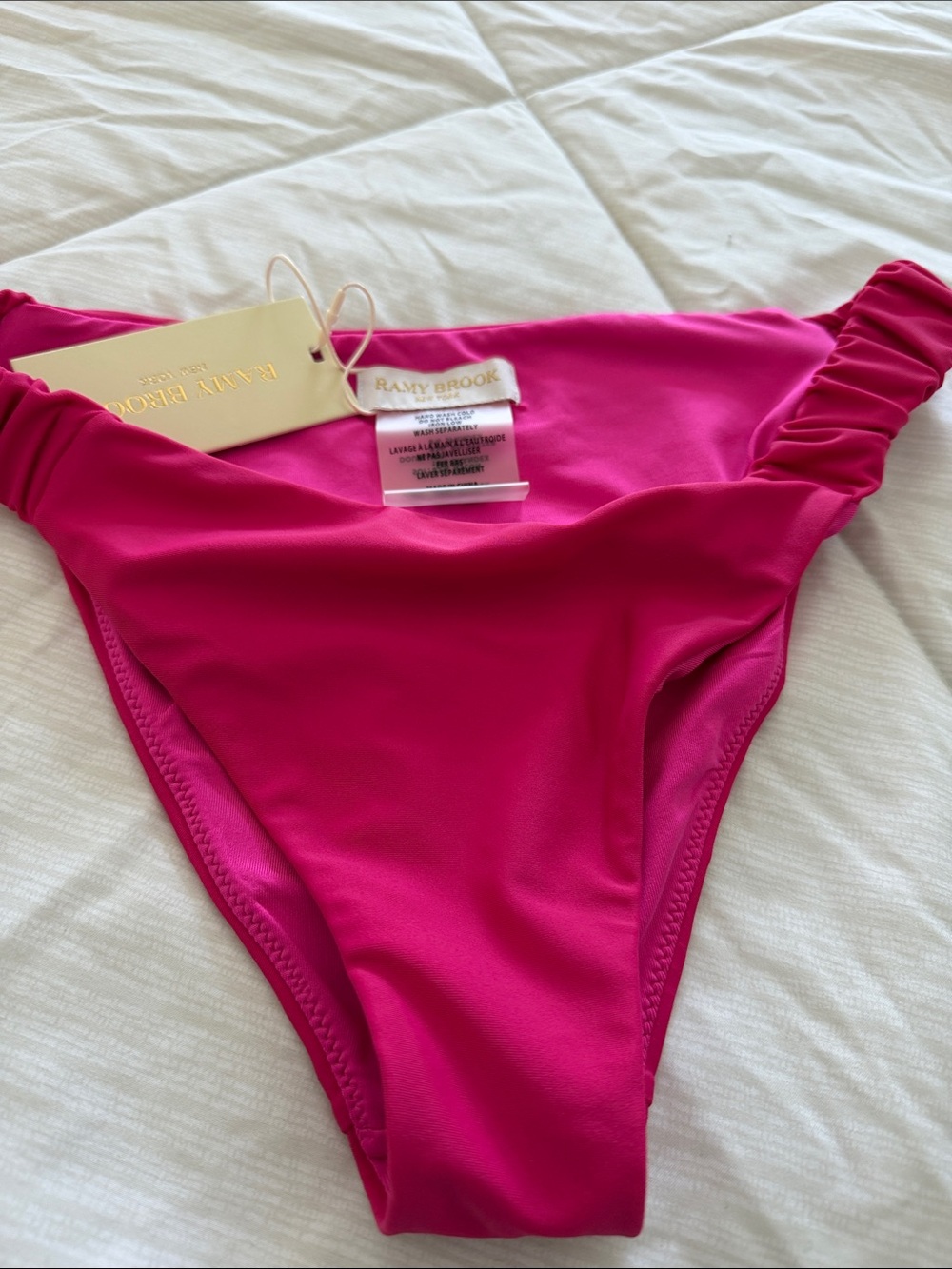 Ramy Brook Vibrant Fuchsia Bikini Bottom with Ruched Sides